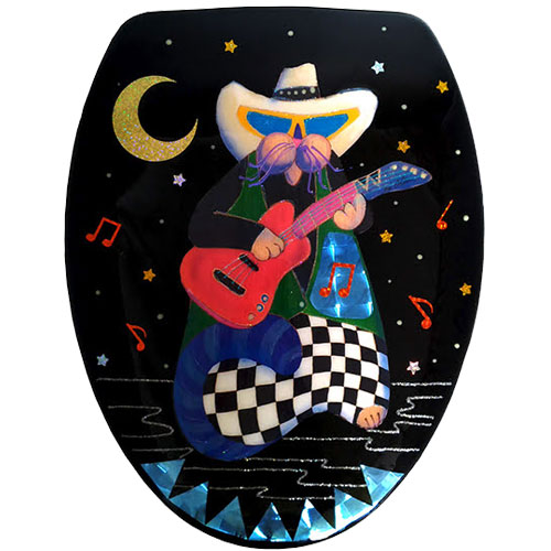 Whimsical cat with guitar toilet seat