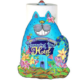 Whimsical blue cat paper towel holder