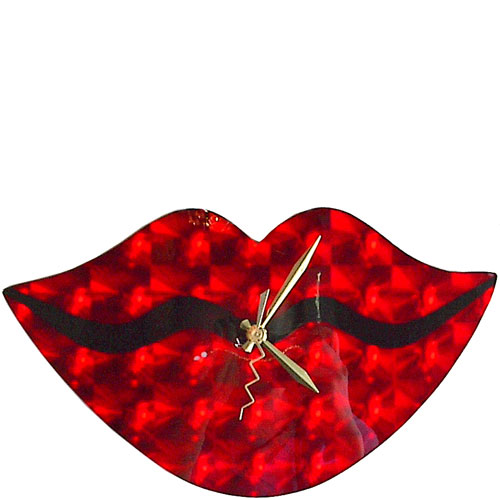 Red metallic foil large lips clock