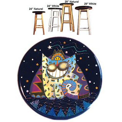 Whimsical smiling purple and blue cat paper stool