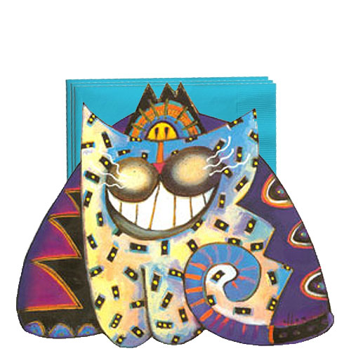 Whimsical smiling purple and blue cat napkin holder