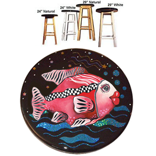 Whimsical red fish with checkboard stripe stool