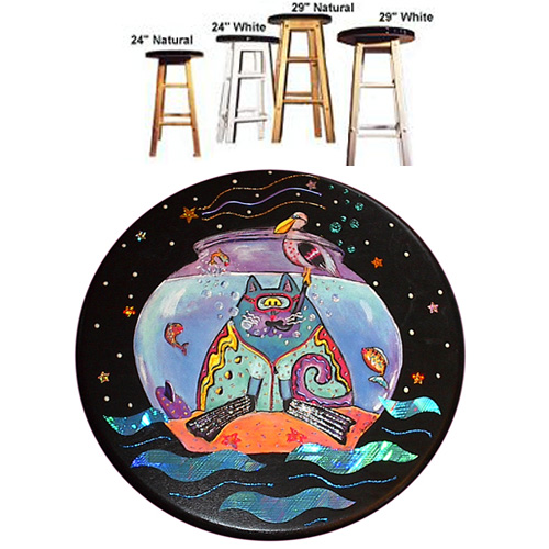 Whimsical cat with snorkel in a fishbowl stool