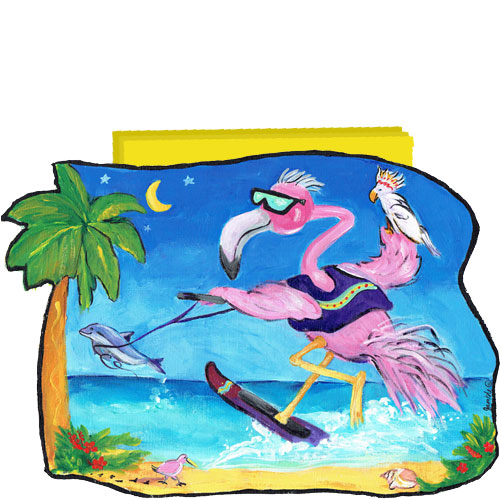 Whimsical Skiing Flamingo with Dolphin Paper Napkin Holder