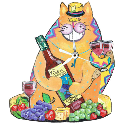 Whimsical Wine Cat Clock