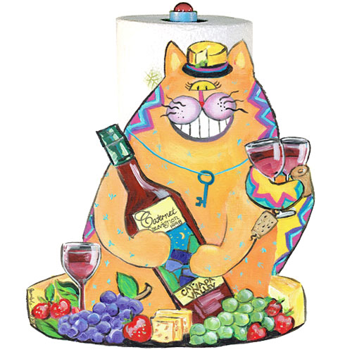 Whimsical Wine Cat Paper Towel Holder